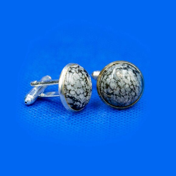 SNOWFLAKE OBSIDIAN CUFFLINKS - McTGBW1 - Picture 1 of 3